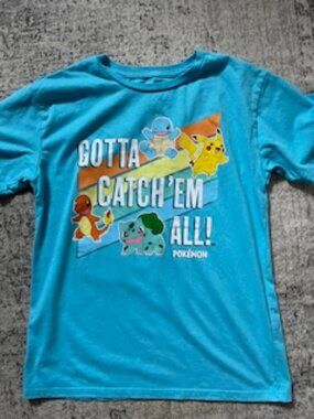 🧡3/15 Pokemon Gotta Catch'em All!  Light Blue T-Shirt Boys L 10-12